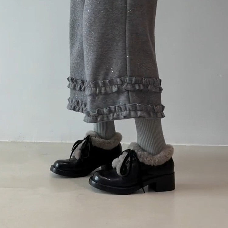 Damen gefütterte Schnürschuhe mit weichem Innenfutter und robustem Profil