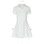 Damen Kurzarm Kleid mit modischem Polokragen und fließendem Schnitt R&B