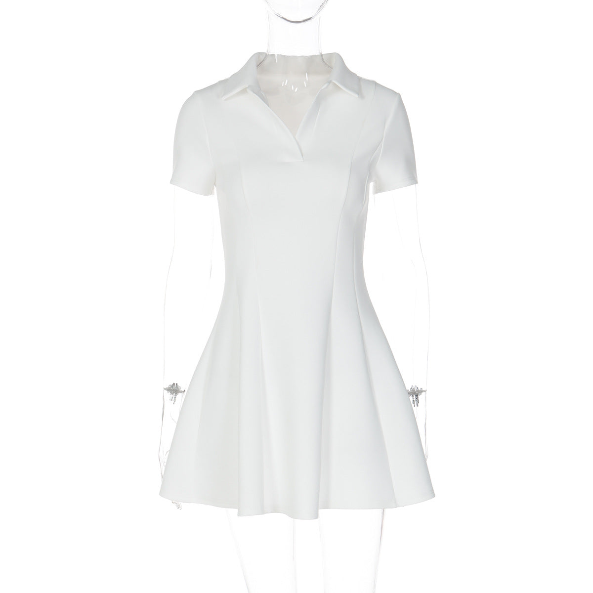 Damen Kurzarm Kleid mit modischem Polokragen und fließendem Schnitt R&B
