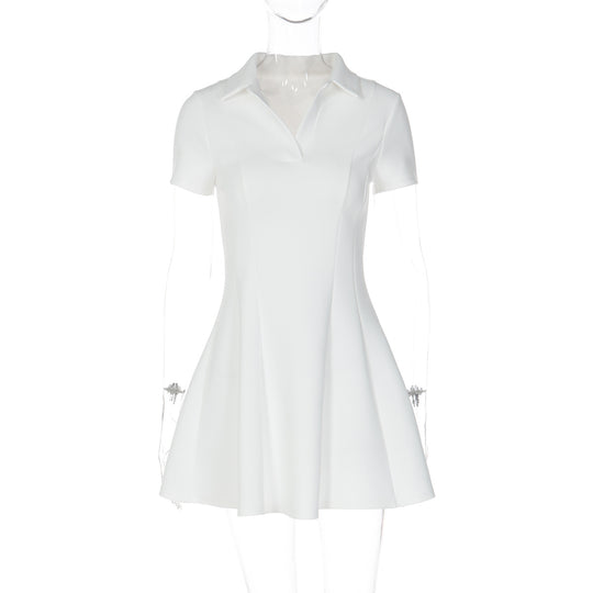 Damen Kurzarm Kleid mit modischem Polokragen und fließendem Schnitt R&B