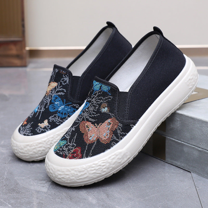 Damen Slip-On Schuhe mit buntem Schmetterlingsmuster und rutschfester Sohle R&B