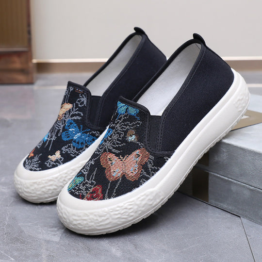 Damen Slip-On Schuhe mit buntem Schmetterlingsmuster und rutschfester Sohle R&B