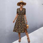 Damen midi Kleid mit floralen Mustern und seitlichem Schlitz R&B