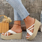 Damen Plateau-Sandalen mit geflochtenem Riemendesign und rutschfester Sohle R&B