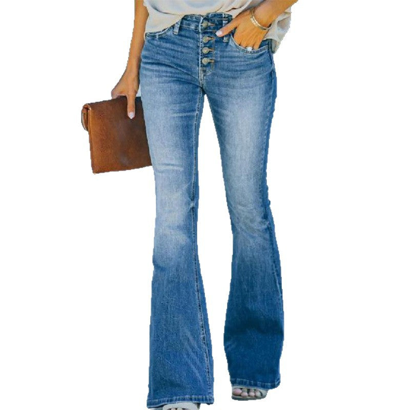 Damen Hochtaillierte Flared Jeans mit Knopfdetail R&B
