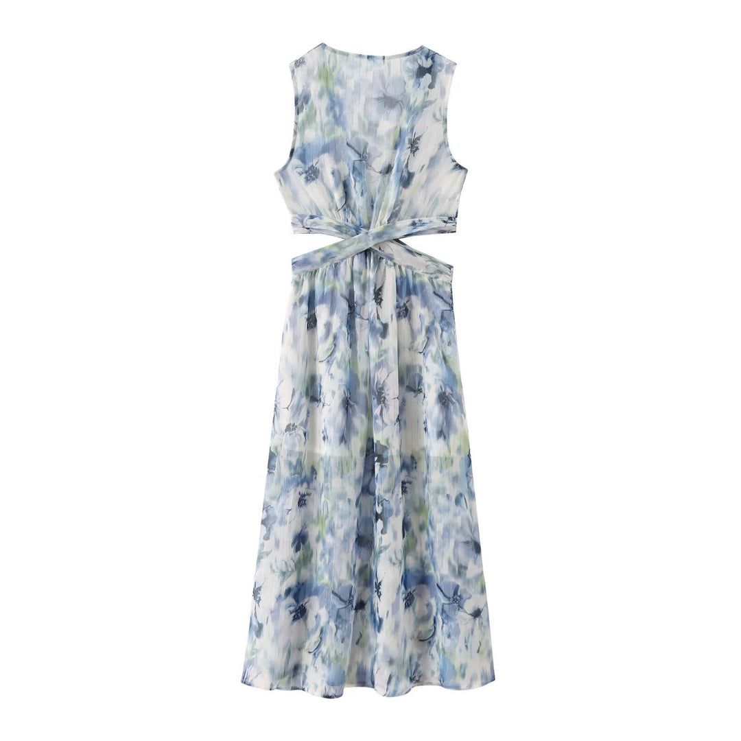 Damen Maxikleid mit elegantem, floralem Design und raffiniertem Rückenausschnitt R&B