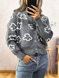 Damen gemütliche Strickjacke mit floralem Muster und Knopfverschluss R&B