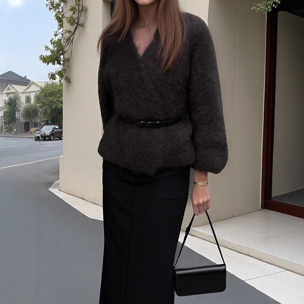 Damen Kuscheliger Pullover mit lässigem Schnitt und tiefem V-Ausschnitt R&B