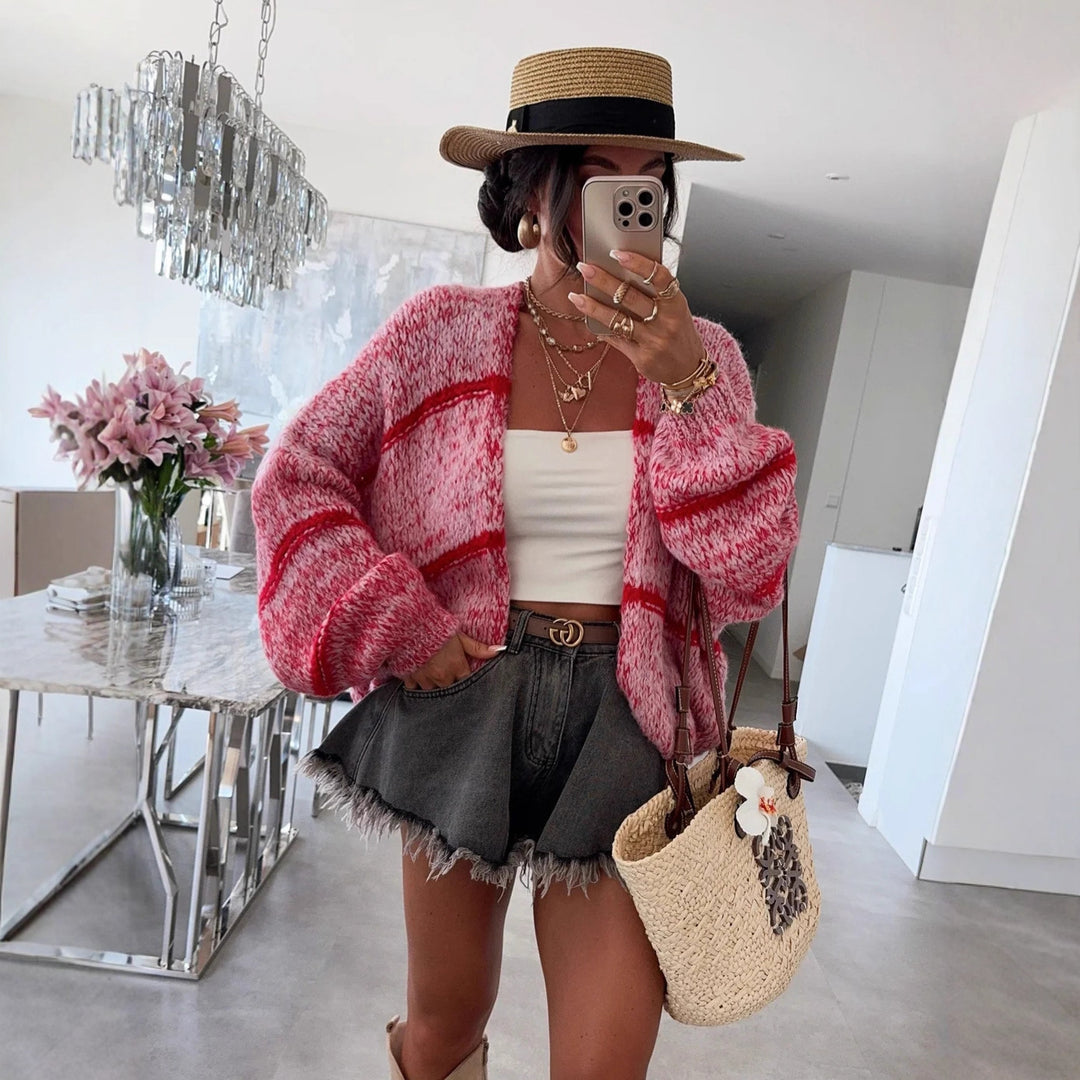 Damen Grobstrickjacke mit lässigem Schnitt und modischem Streifenmuster R&B