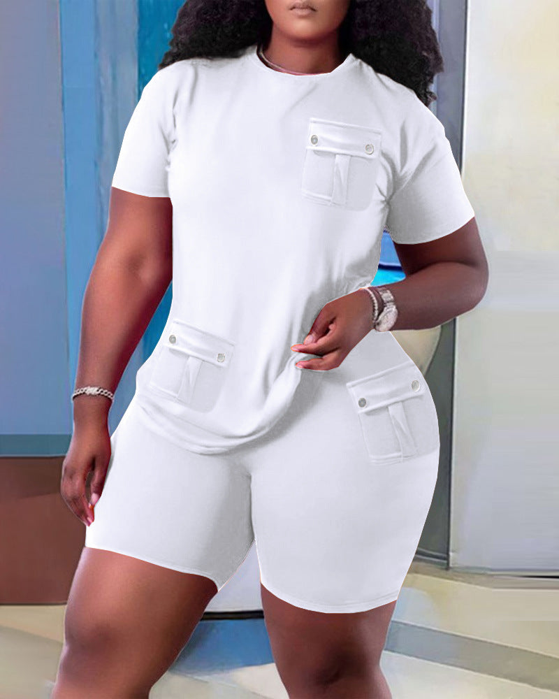 Damen Sportliches Oberteil und Shorts Set mit praktischen Taschen R&B
