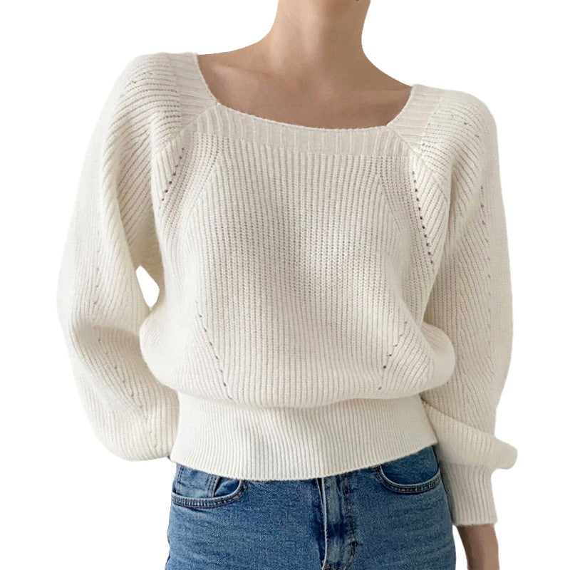 Damen Eleganter Grobstrickpullover mit offener Schulterpartie und weiten Ärmeln R&B