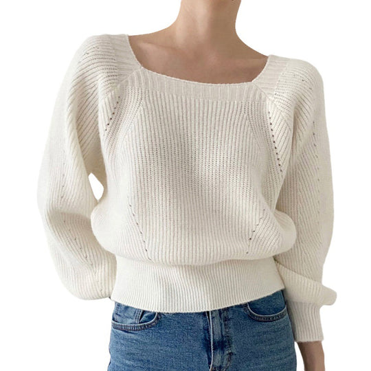 Damen Eleganter Grobstrickpullover mit offener Schulterpartie und weiten Ärmeln R&B