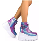 Damen Plateau-Stiefel mit modischem Schnallen-Design und praktischem Reißverschluss R&B