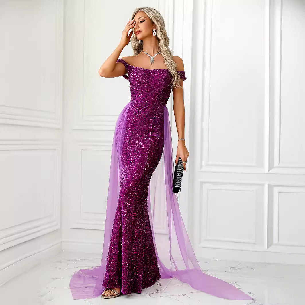 Damen Glamouröses Abendkleid mit schimmerndem Glitzer und Tüllakzenten R&B