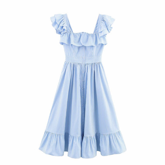Damen Maxikleid mit voluminösem Rüschen-Design und Knopfverschluss R&B