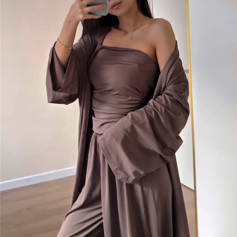 Damen luftiges Loungewear-Ensemble mit langem Kimono R&B