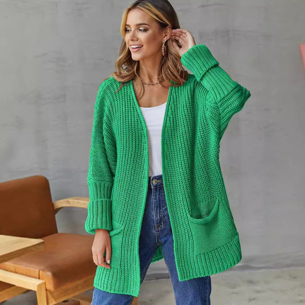 Damen Lange Strickjacke mit lockerer Passform und praktischen Taschen