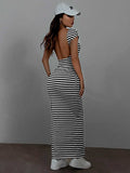 Damen Maxikleid mit offenem Rücken und Stripes