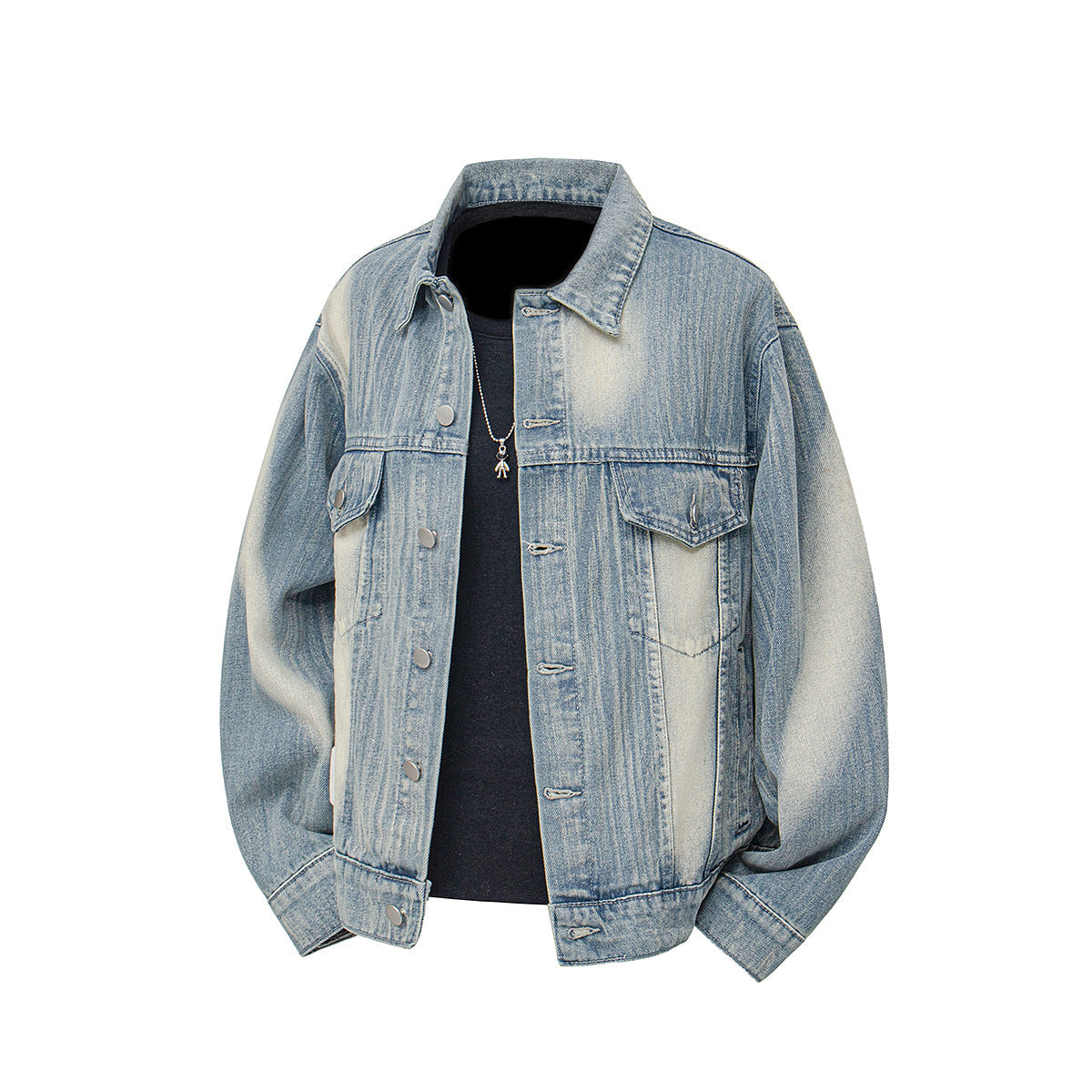 Damen Denimjacke im Vintage-Stil mit lässigem Schnitt und praktischem Druckknopfverschluss