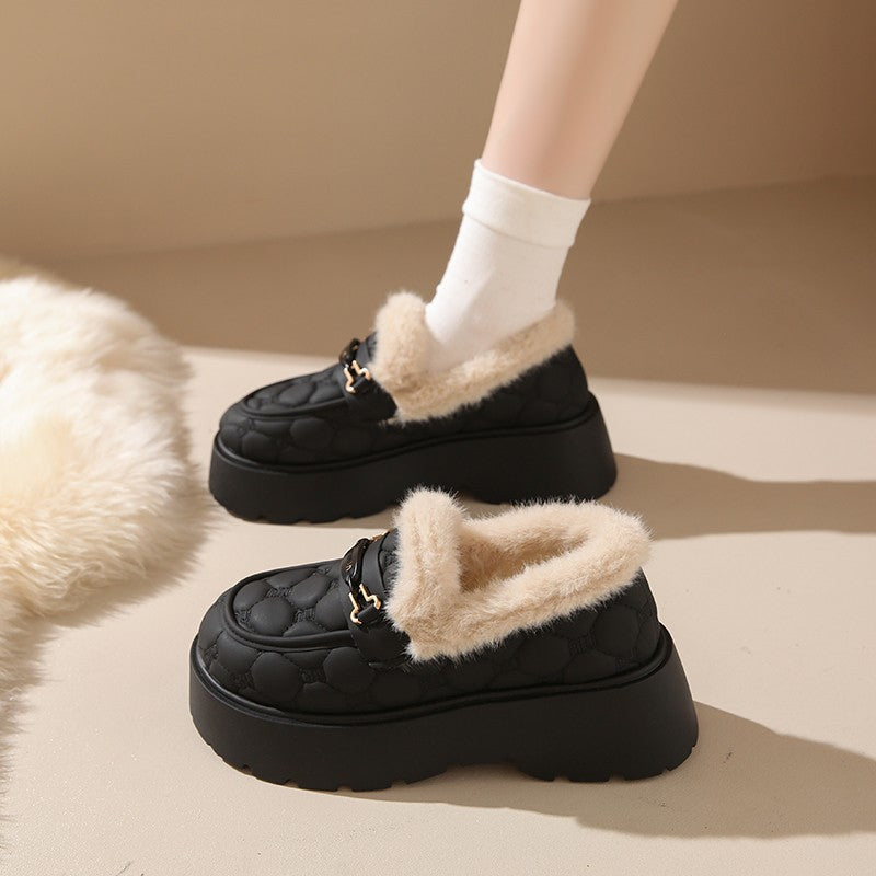 Damen Gemütliche Slipper mit warmem Futter und modischem Plateau-Heel R&B