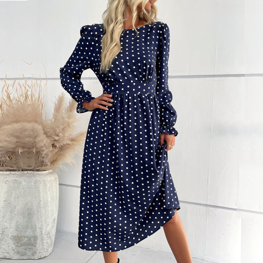 Damen Midi-Kleid mit eleganten Puffärmeln und punktiertem Design R&B