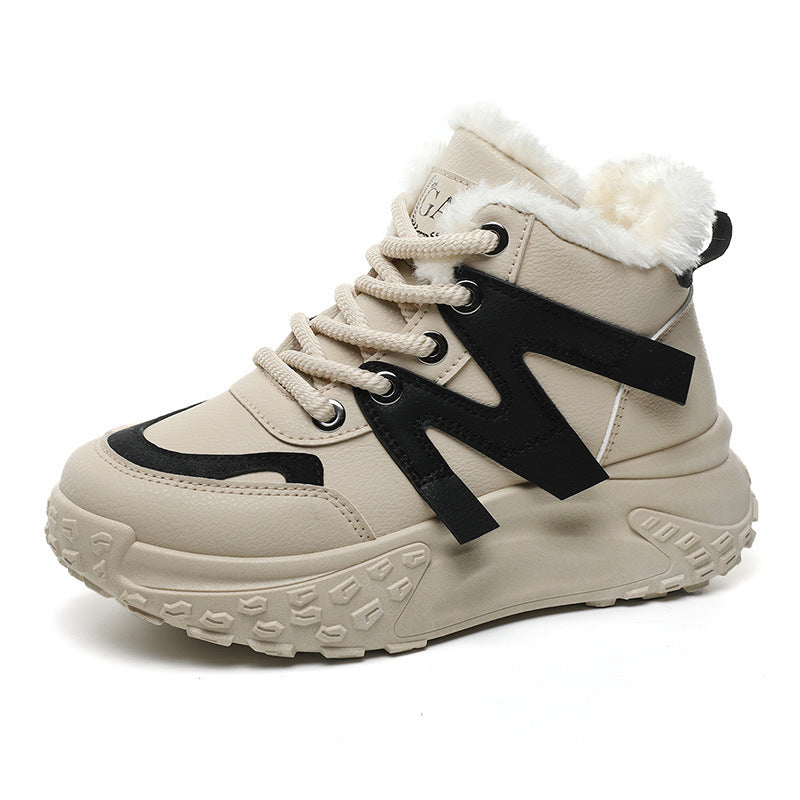 Damen warme High-Top Sneakers mit flauschigem Innenfutter und robuster Profilsohle R&B