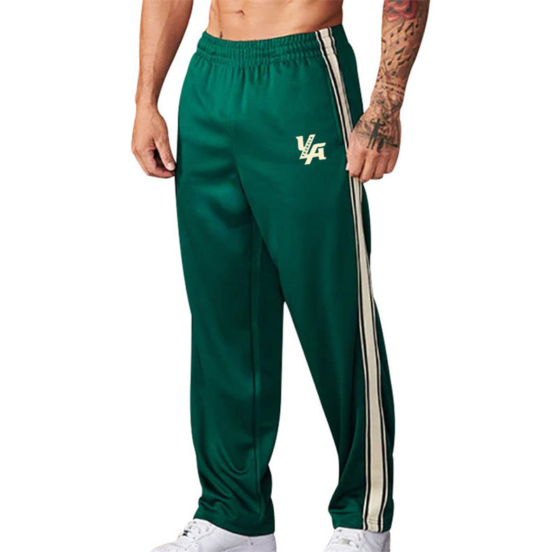 Herren nan gerade geschnittene Trainingshose mit elastischem Komfortbund, seitlichem Doppelstreifen und Oberschenkel-Logoprint R&B
