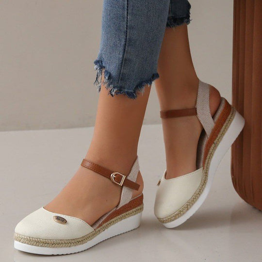 Damen Wedgesandalen mit elastischem Riemen und Jute-Applikation R&B
