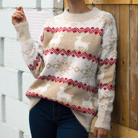 Damen gemütlicher Weihnachtspullover mit festlichem Rentierdesign R&B