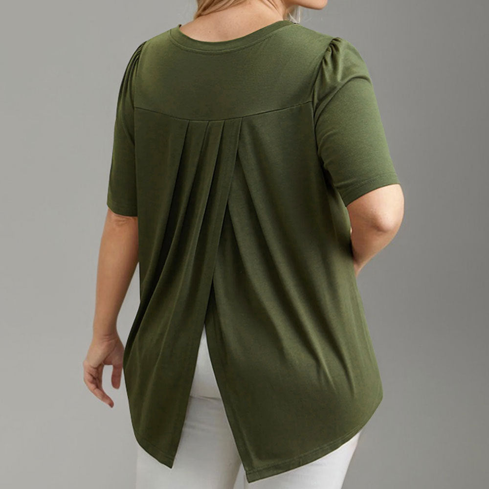 Damen Lässiges V-Ausschnitt T-Shirt mit Seitentaschen und weichem Material R&B
