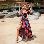 Damen Maxikleid mit asymmetrischem Saum und floralem Print R&B