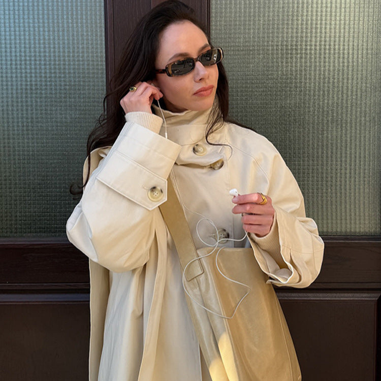 Damen oversized Cabanjacke mit praktischen Knöpfen und modernem Stehkragen R&B