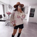 Damen Strickpullover mit Sternen-Design und weit ausgestellten Ärmeln R&B