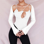 Damen Wickeloberteil mit innovativem Cut-Out und eleganten Trompetenärmeln R&B