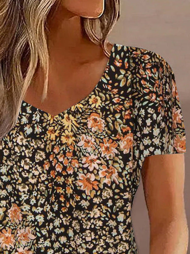 Damen Kurzarmbluse mit floralen Akzenten R&B