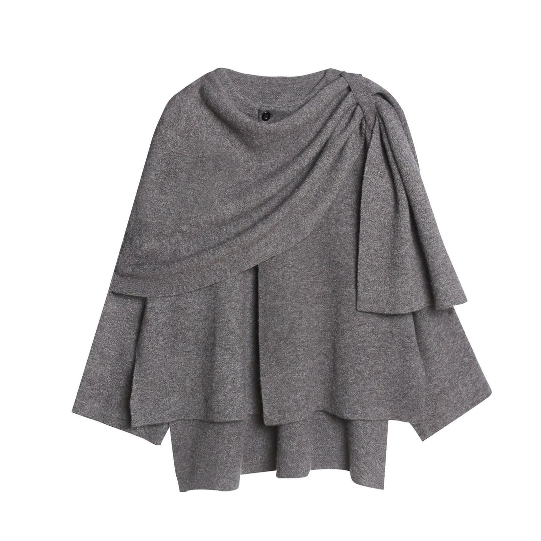 Damen gemütlicher Strickponcho mit raffinierten Drapierungen R&B