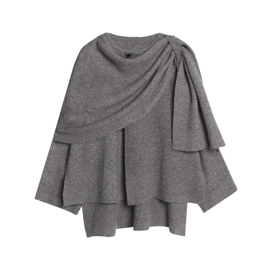 Damen gemütlicher Strickponcho mit raffinierten Drapierungen R&B
