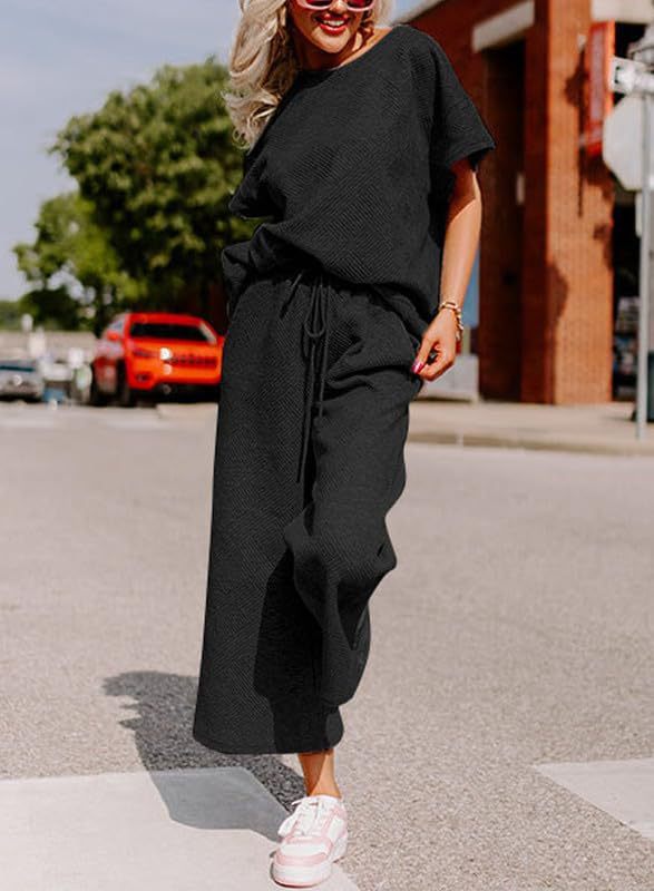 Damen lässiges Jumpsuit-Set aus weichem Material mit elastischem Bund und weit geschnittenen Beinen R&B