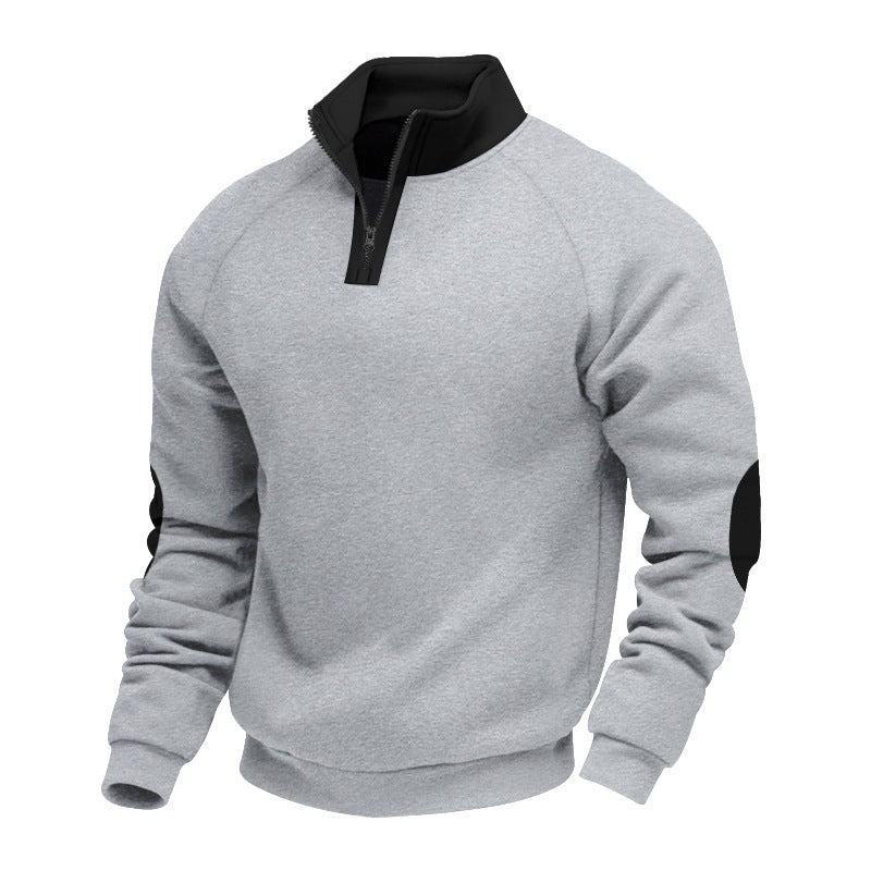 Herren nan Halbzip-Fleecepullover mit hohem Stehkragen und kontrastierenden Ellenbogenpatches R&B