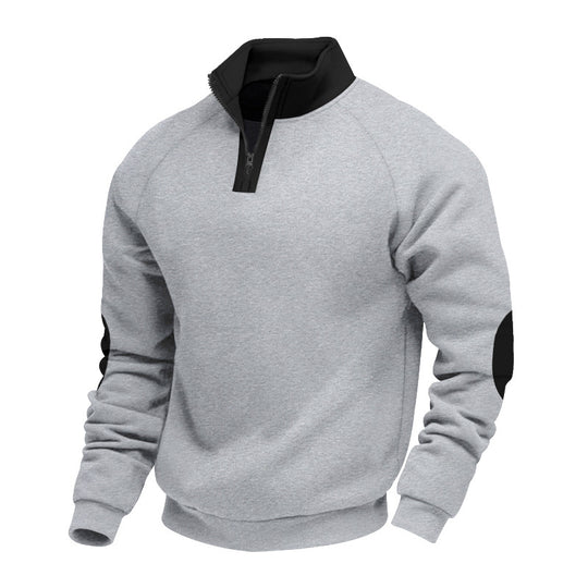Herren nan Halbzip-Fleecepullover mit hohem Stehkragen und kontrastierenden Ellenbogenpatches R&B