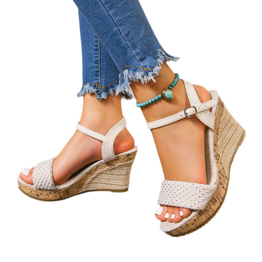 Damen Wedge-Pantoletten mit geflochtenem Obermaterial und verstellbarem Riemchen R&B