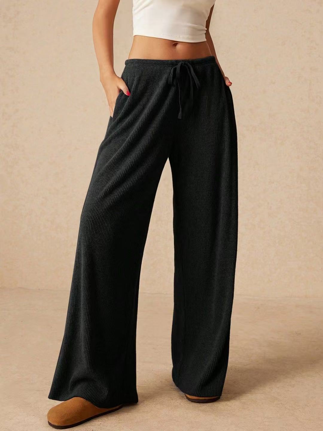 Damen weite Strickhose mit verstellbarem Bund und seitlichen Taschen R&B