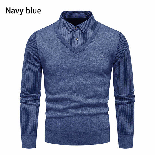 Herren V-Ausschnitt Pullover mit Hemdkragen R&B