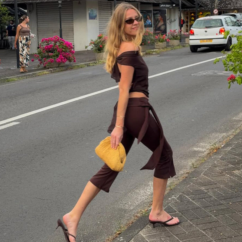 Damen Sportliche Capri-Hose mit elegantem Wickelband R&B