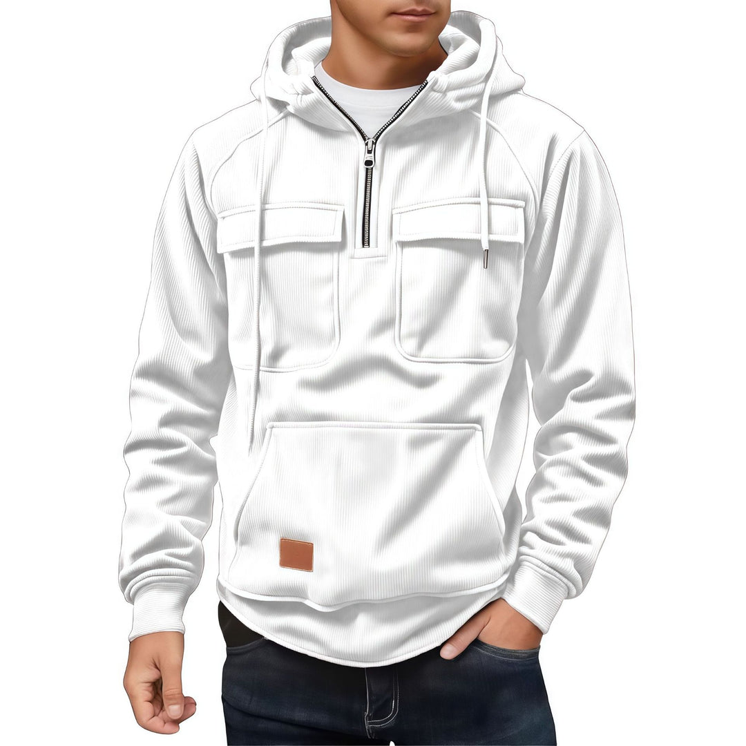 Herren Fleecepullover mit angezipptem Kragen und praktischen Taschen R&B