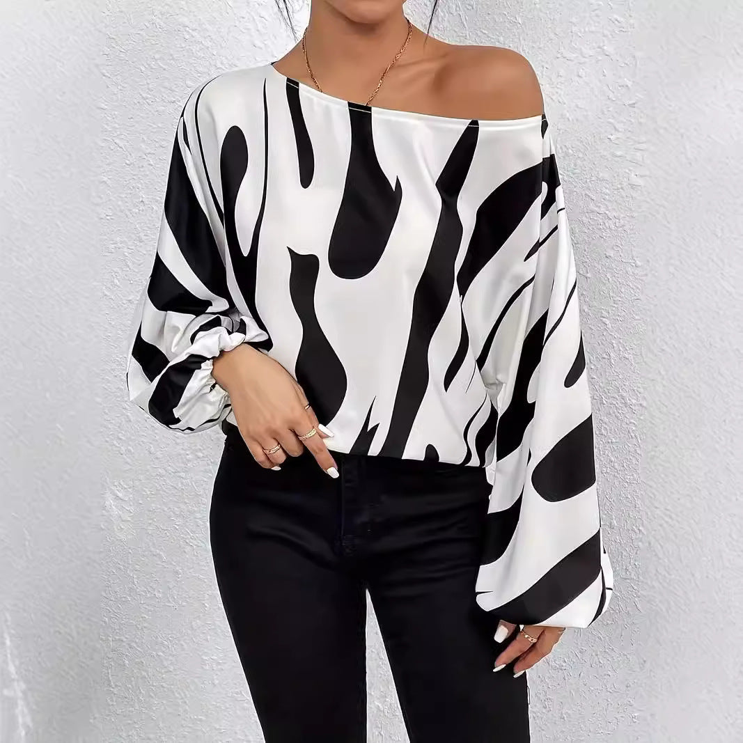 Damen Oversized Bluse mit asymmetrischem Schnitt und gestreiftem Design R&B