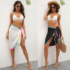 Damen eleganter Strandüberwurf mit buntem Pompon-Rand R&B
