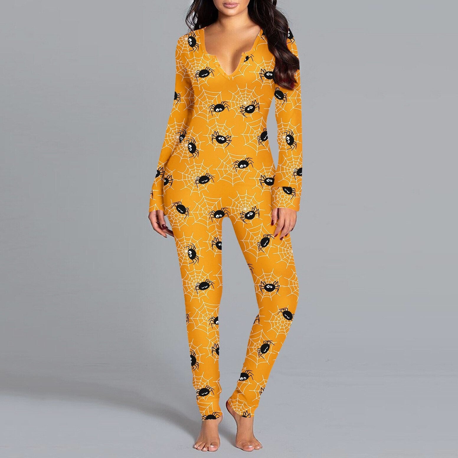 Damen Langarm Halloween-Themen Onesie Pyjama Set R&B