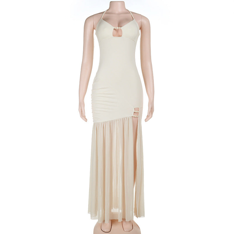 Damen Maxikleid mit aufregendem Schlitz und zartem Rüschensaum R&B