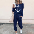 Damen lässiger Freizeitanzug mit Anker-Print und bequemen Taschen R&B